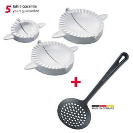 Westmark 613422E6 Ravioli Set, 4 Pieces, 3 Ravioli Shapers, Diameter 9.5/12/15.5 cm + 1 Ladle Gentle, Length: 32.2 cm, PP/PA, White/Black