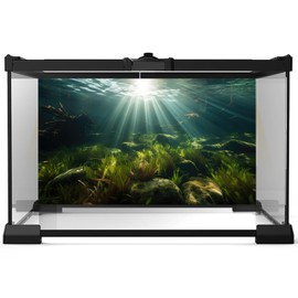 Riivvdise Ocean Floor Fish Tank Background Underwater Stone Aquarium Background Seaweed Branches Sunlight Fish Tank Backdrop Decoration Mysterious Aquarium Backdrop Durable Vinyl 72x24in