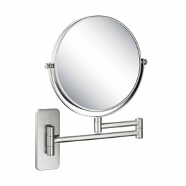 KIBI Circular Magnifying Mirror for Makeup, Solid Brass Shaving Mirror | Circular Wall Mount Dual-Sided Mirror (Brushed Nickel) (KMM100)