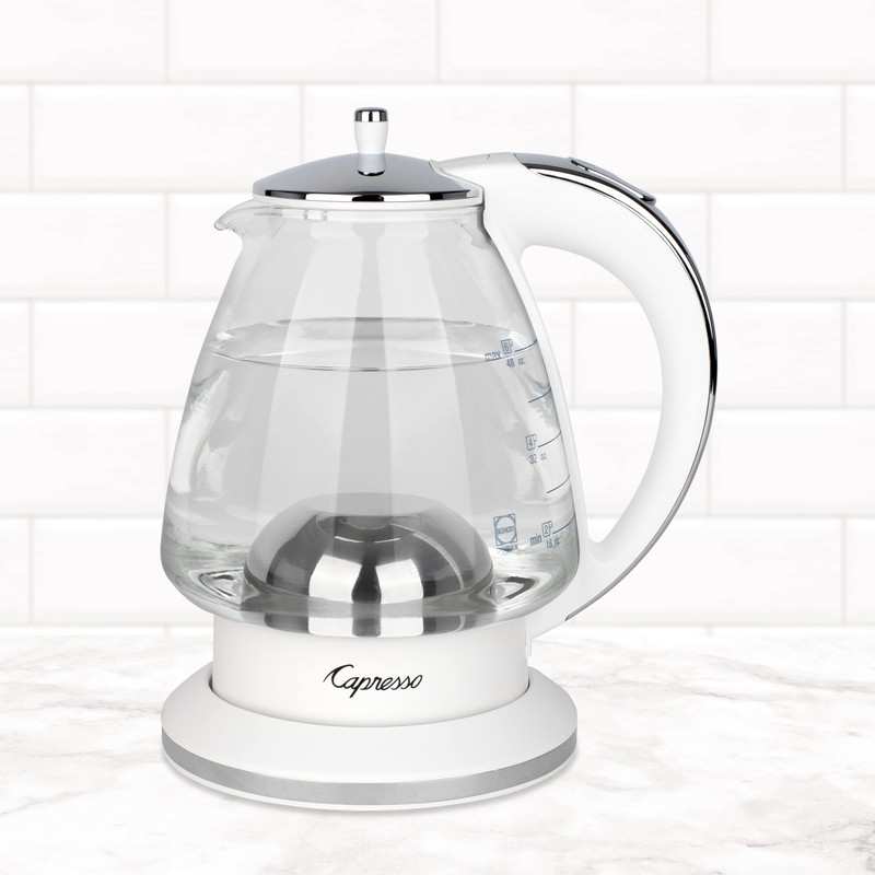 Capresso H2O Glass Kettle, 240.02, White and polished chrome, 48