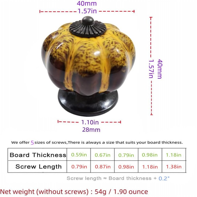 Wannianmu 5 Pack Vintage Ceramic Pumpkin Cabinet Knobs, Kitchen Cabinet