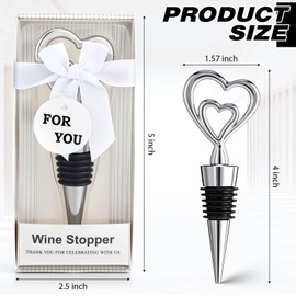Ferraycle 30 Pcs Heart Wine Stoppers Wedding Bridal Shower Favor for Guests Silver Heart Wine Bottle Openers Champagne Stopper Wine Saver Metal Wine Cork Holder Plugs with Box for Wedding (Cute)