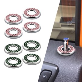 8 Pcs Bling Car Door Lock Cover, Bling Inner Door Lock Pull Stickers for Car E Class A B C GLC GLA GLK GLA Interior Rhinestones Upgrade, Bolt Cover, Green and Pink