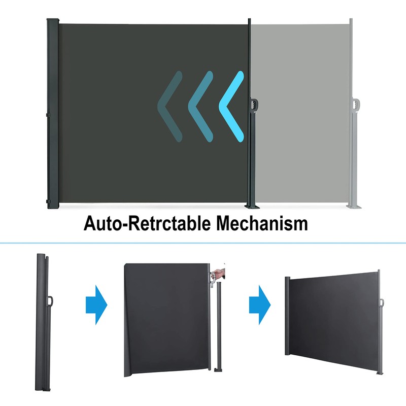 175" x 72.5" Retractable Side Awning,Waterproof & UV-Resistant,Folding Privacy Screen