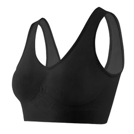 ShopMCR The Ultimate Comfort Bra – Seamless Wireless Sports Bra for Yoga, Fitness, Sleep & Post-Surgery Use (XL,1, Black)