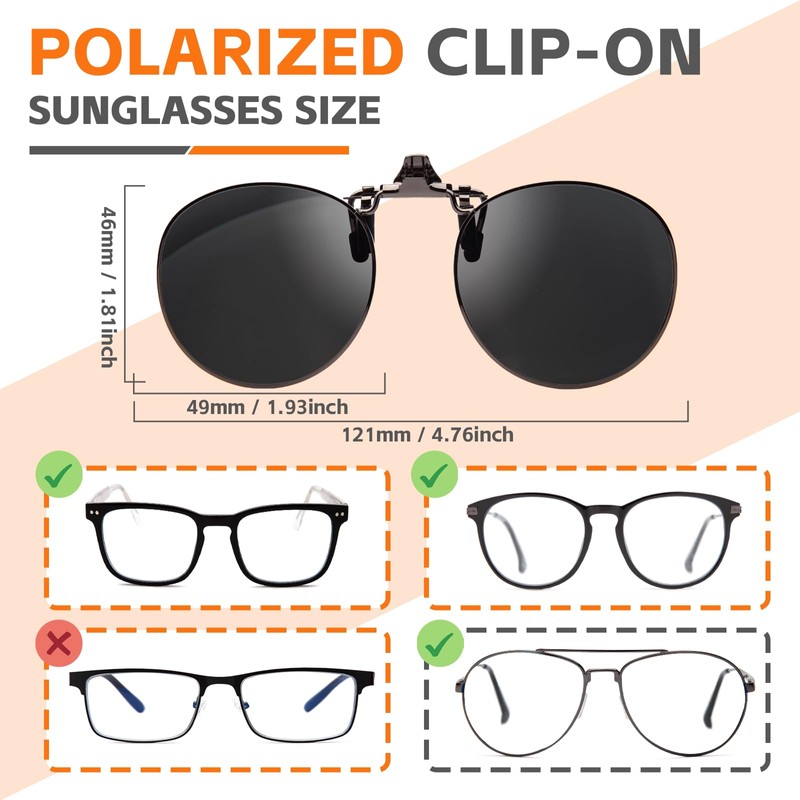 JO Polarized Clip-On Sunglasses UV400 Anti-Glare Lenses with Metal Frame