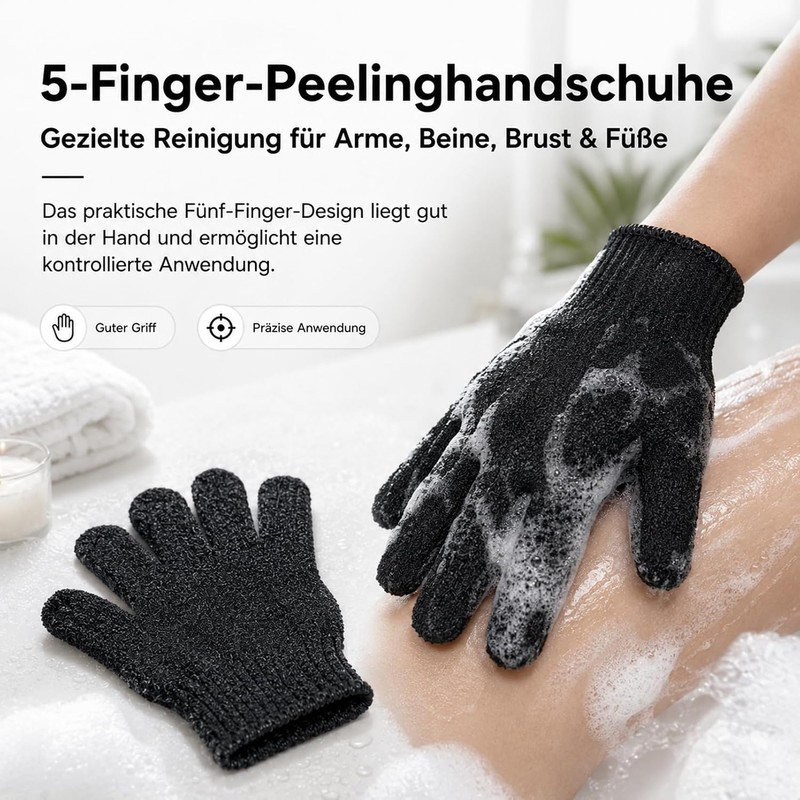 Juego de 3 Guantes y Correa Exfoliante para Ducha SONGQEE