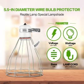 Simple Deluxe Clamp Lamp Light with Steel Cage Wire Grillup, 150W Reptile Ceramic Heat Bulb with Digital-Thermometer Combo for Incubating Chicken & Amphibian Pet,Silver