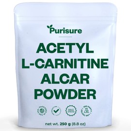 Purisure Purisure Acetyl L-Carnitine Powder, 250g, ALCAR Powder, Amino Acid Supplement, Acetyl L-Carnitine Supplement for Better Cognitive Performance and Muscular Endurance, Gluten Free, Non-GMO, 500 Servings