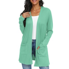 Qixing Women's Cardigan with Pocketes Long Sleeve Casual Lightweight Open Front Cardigan Aquamarine-M