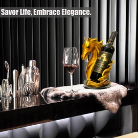 YINGAVERSAI Wine Bottle Holder Wine Racks Tabletop Horse Statue as Home Kitchen Wine Cellar Decorative Storage Organizer, Horse Sculpture Horse Decor Horse Gifts for Girls Men Women (Gold)