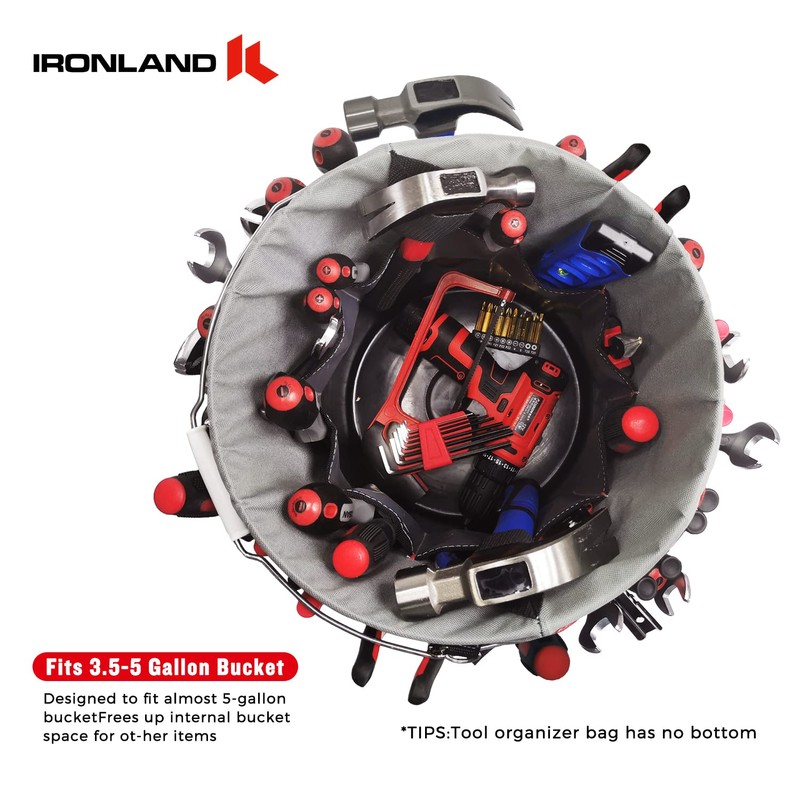 IRONLAND Bucket Tool Organizer Fit 3.5-5 Gallon Bucket, 51 Pockets,