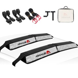 Abahub Soft Roof Rack Pads with 2 Tie Down Straps, 2 Tie Down Ropes, 2 Hood Loops and Storage Bag, for Surfboard, Kayak, Canoe, Heavy Duty Universal Car Roof Racks System (White EVA)