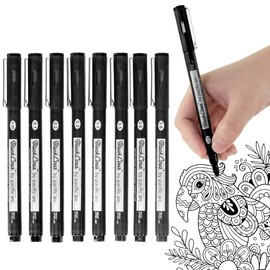 Pacific Arc Blackliner Black Fineliner Pens, Set of 8 Differently Sized Fine Drawing Pens for Artists, Sketching Pens, Journaling Pens, Hand Lettering Pens, and Calligraphy Pens