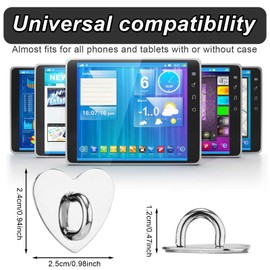 XIHIRCD 8pcs Heart Cell Phone Ring Holder, Phone Charm Hook Adhesive Metal Finger Ring Stand Heart-shaped Sticky Phone Grip Ring for Mobile Phone Tablet DIY Accessories (Silver)