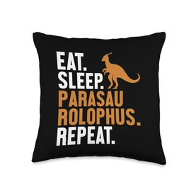 Plush Parasaurolophus Dinosaur Costume Toy Gifts Eat Sleep Repeat Dinosaur Parasaurolophus Throw Pillow, 16x16, Multicolor