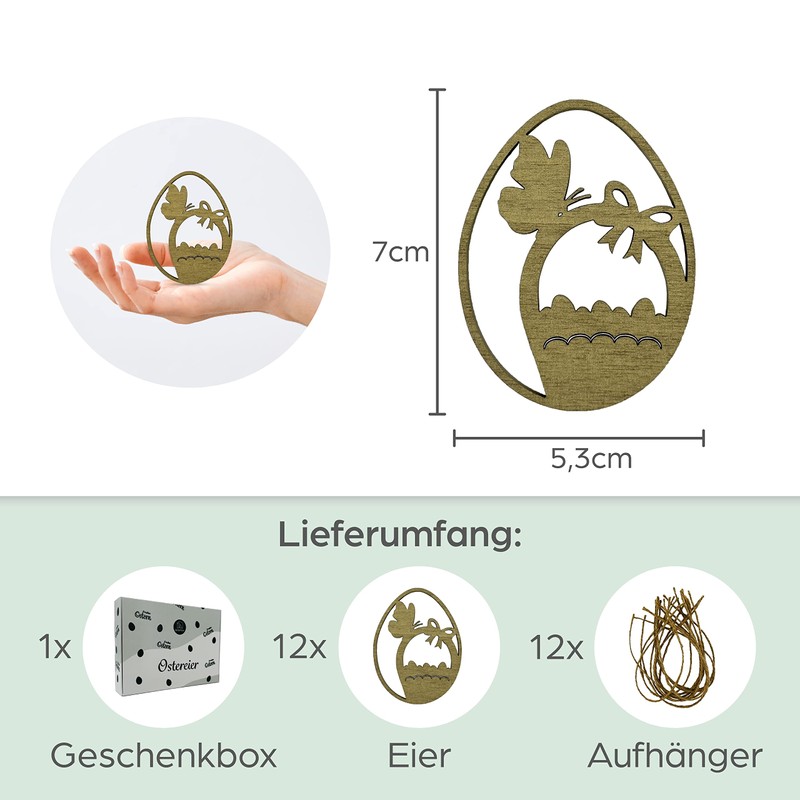 Birdart Box® 12x Ostereier zum Aufhängen – Osterdeko aus Holz,