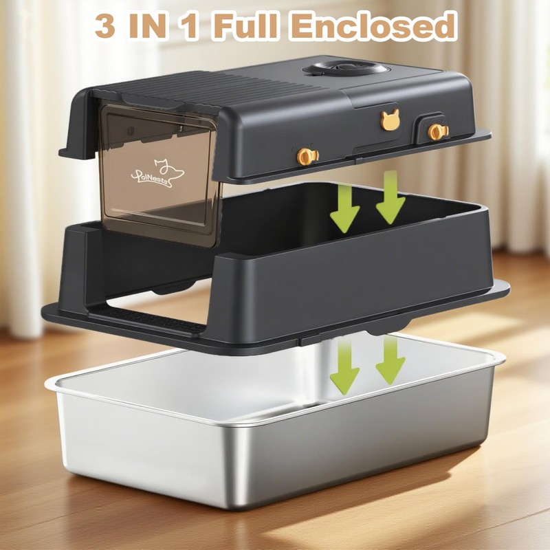 L8 Max-XXXL Stainless Steel Litter Box with Lid, 28" L