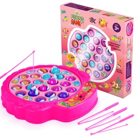 Juego de juego de pesca – 21 peces, 4 bastones y tabla giratoria con música de encendido y apagado, juegos de juguete rosa para niños y niños pequeños de 3, 4, 5, 6, 7 años y más