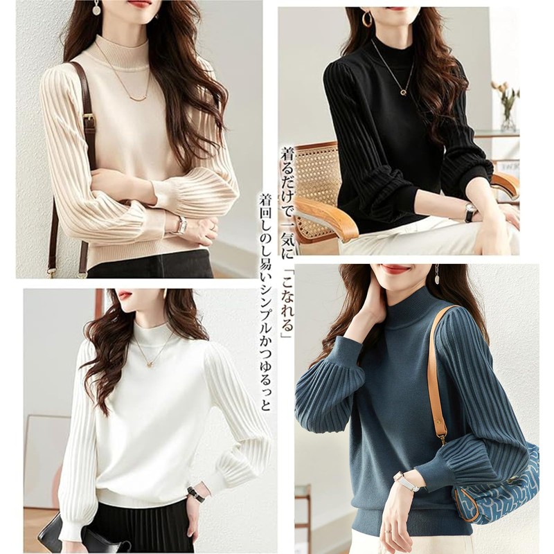 7-livehouse Turtleneck Sweater, Women's Knit, Autumn, Winter, Ribbed, Pleat, Long