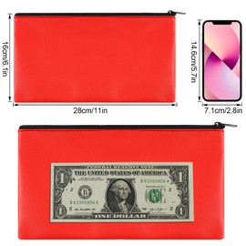 2 Pieces Money Bags with Zipper, 11x6.1 inch Money Pouch, Bank Bag, Cash Bag, Check Wallet, Cosmetics(Red)