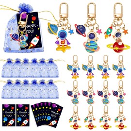 Generic - Regalos para fiestas espaciales de astronautas, llavero espacial de astronautas, obsequios para fiestas, 12 juegos con etiquetas de agradecimiento y bolsas de organza azul oscuro para fiesta de cumpleaños, baby shower