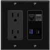 Wall Plate City CAT6 PHONE USB-3 USBC Port Wall Plate Black w Power Outlet