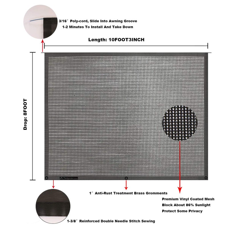 Tentproinc RV Awning Sun Shade Screen 8' X 10' 3''