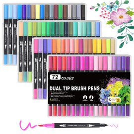 FURNIZONE Felt Tip Pens Double-Sided 72 Colours Dual Brush Pen Set Brush Marker Brush Pens Journal Accessories Pens for Hand Lettering Colouring Adults