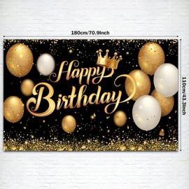 Birthday Decoration Party Decoration, 180 x 115 cm, Large Birthday Banner, Happy Birthday, Black Gold Sign Poster Background for Women, Men, Girls, Boys, Birthday Party Decoration