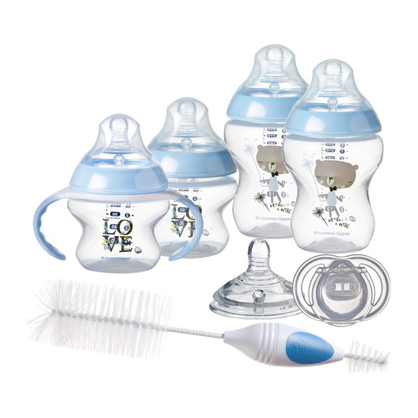 Tommee Tippee Closer to Nature Newborn Baby Bottle Feeding Starter Set - Blue, Boy
