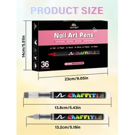 EBANKU 36 Colors Nail Art Pens Set, Quick Drying Nail Polish Pens 3D Soft-Tip Acrylic Paint Nail Pens for Nail Art, Nail Point Dotting Liner Pen Sets for Home & Salon Nail DIY Art Design Tools