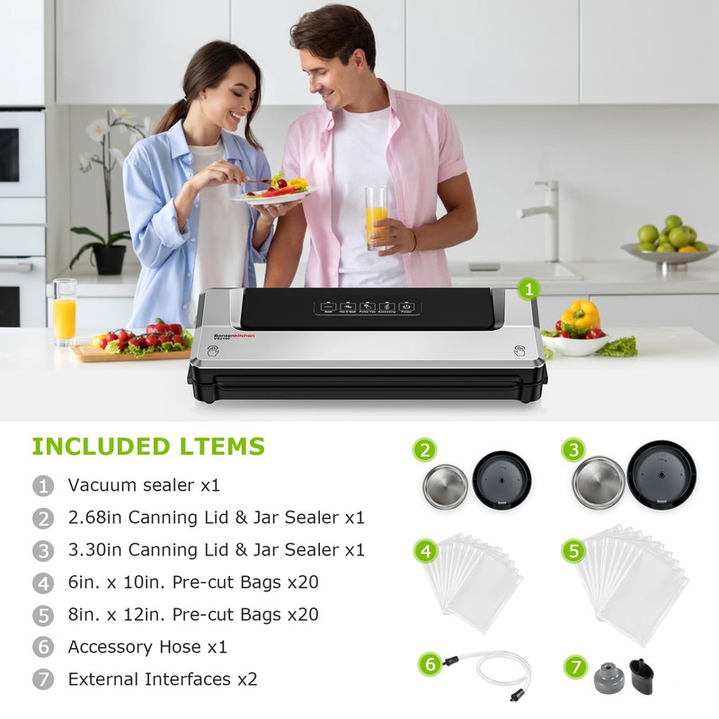 Bonsenkitchen Vacuum Sealer Machine with Mason Jar Sealer Kit |