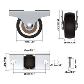 HOLKIE Heavy Duty Castor Wheels for furniture 32mm with Non Swivel Metal Top Plate Silent Rubbered Trolley Wheels Castors set of 4 Holding 45 Kg Ideal for toy chest, Under Bed Storages, File Cabinets