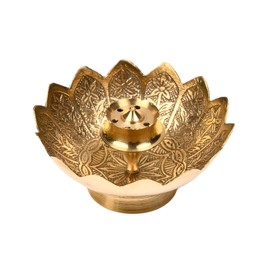 Brass Incense Holder Lotus Stick Incense Burner Cone Incense Holder with Ash Catcher Artistic Lotus Flower Censer Plate Tray Indian Traditional New year Pooja Decorations (Size:3"X3"X1.5")(Gold)
