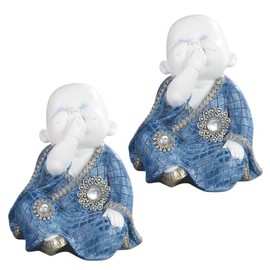 ICE ARMOR 2-PC Gift Set 6.75" H Monk No Speak Figurine Statue Sculpture Ornament Decoration Home/Room Decor for Housewarming, Holidays, Christmas Special