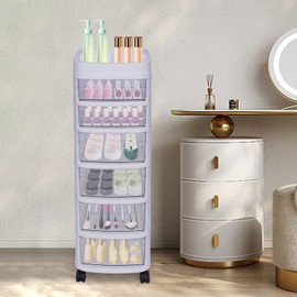 HinLIaDa 6-Drawer Rolling Storage Cart, White Plastic, Ideal for Home, Closet, Bathroom, Office, Craft Room and School Dorm