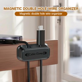 Cxqbsmy 6-Pack 12 Holes Magnetic Cord Organizer, Double Hole Cord Holder for Nightstand, Strong Adhesive Desktop Multipurpose Magnetic Cable Clips for Organizing Desk, Nightstand, Car, Home, Office