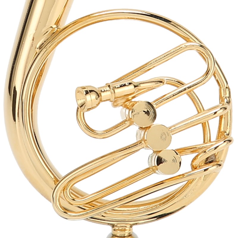 Miniature French Horn Model Brass Golden Stylish Exquisite Birthday Gift