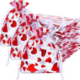 Dolkoic 50Pcs Valentine Love Candy Gift Bags Heart Wedding Gift Jewelry Packaging Pouch Drawstring Bags for Valentine's Day Wedding Festival Party Supply