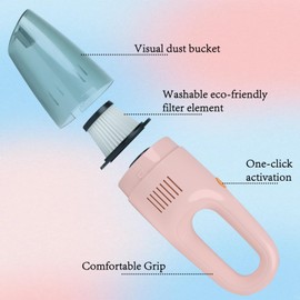 LEERFEI Portable Mini Car Vacuum Cleaner Pink,for Dust Pet Hair Dirt Home Car Interior,Furniture Lightweight Easy to Use,Great Suction Power， Battery Rechargeable with USB Cable