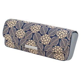 Indenya 4206-14-174 H Glasses Case, Deer Leather, Navy Blue Base x White Lacquer, Hydrangea Pattern, navy/white/beige