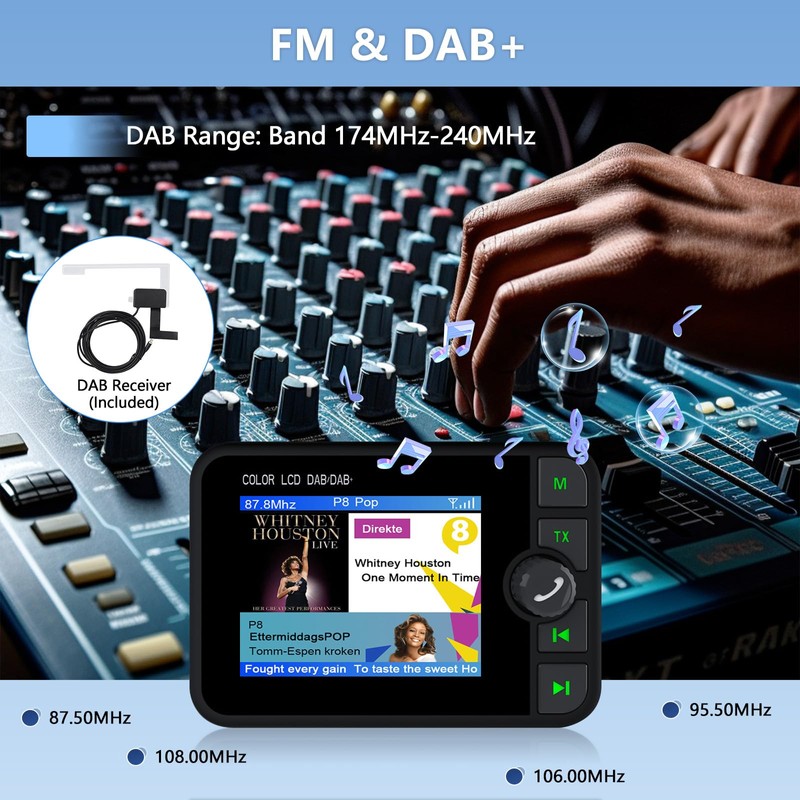 Hikity DAB/DAB+ Portable Radio Adapter with 2.4 Inch Colour Large