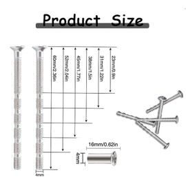 Ruikcoll M4 Connection Screws with Sleeves, Sleeve Screws, Nickel-Plated Steel Connection Screws, with Sleeve Tear-off Screw for Door Handle, Drawer, Cupboard, Keyhole, Pack of 20