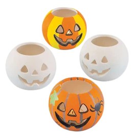 Baker Ross H1582 Ceramic Pumpkin Tealight Holders (Pack of 3) for Kids to Decorate and Display, Assorted, One Size