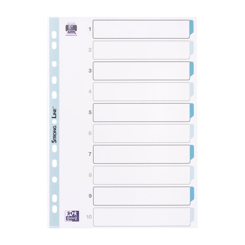 Oxford A4 Plastic 10 Part Dividers, Assorted, 1 Set