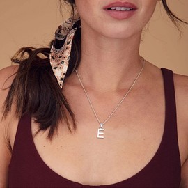 SILVERCUTE Initial E Name Necklace For Girls Womens Sterling Silver Chains Letter Pendant Necklaces Jewellery