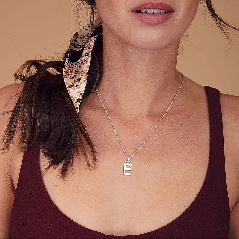 SILVERCUTE Initial E Name Necklace For Girls Womens Sterling Silver