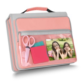 Ndsox Zipper Binder 3 Ring with Handle, 2 Inch O-Ring Document Organizer Middle School Binder with Zipper for Students, 5-Tab Expanding File Folder & 2 Mesh Pouches, DIY Clear Front Pocket, Pink