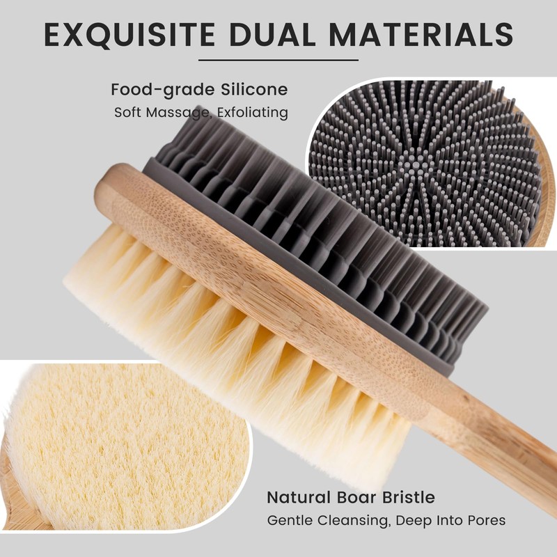 Back Scrubber for Shower - Double-Sided Silicone and Super-Dense Bristles